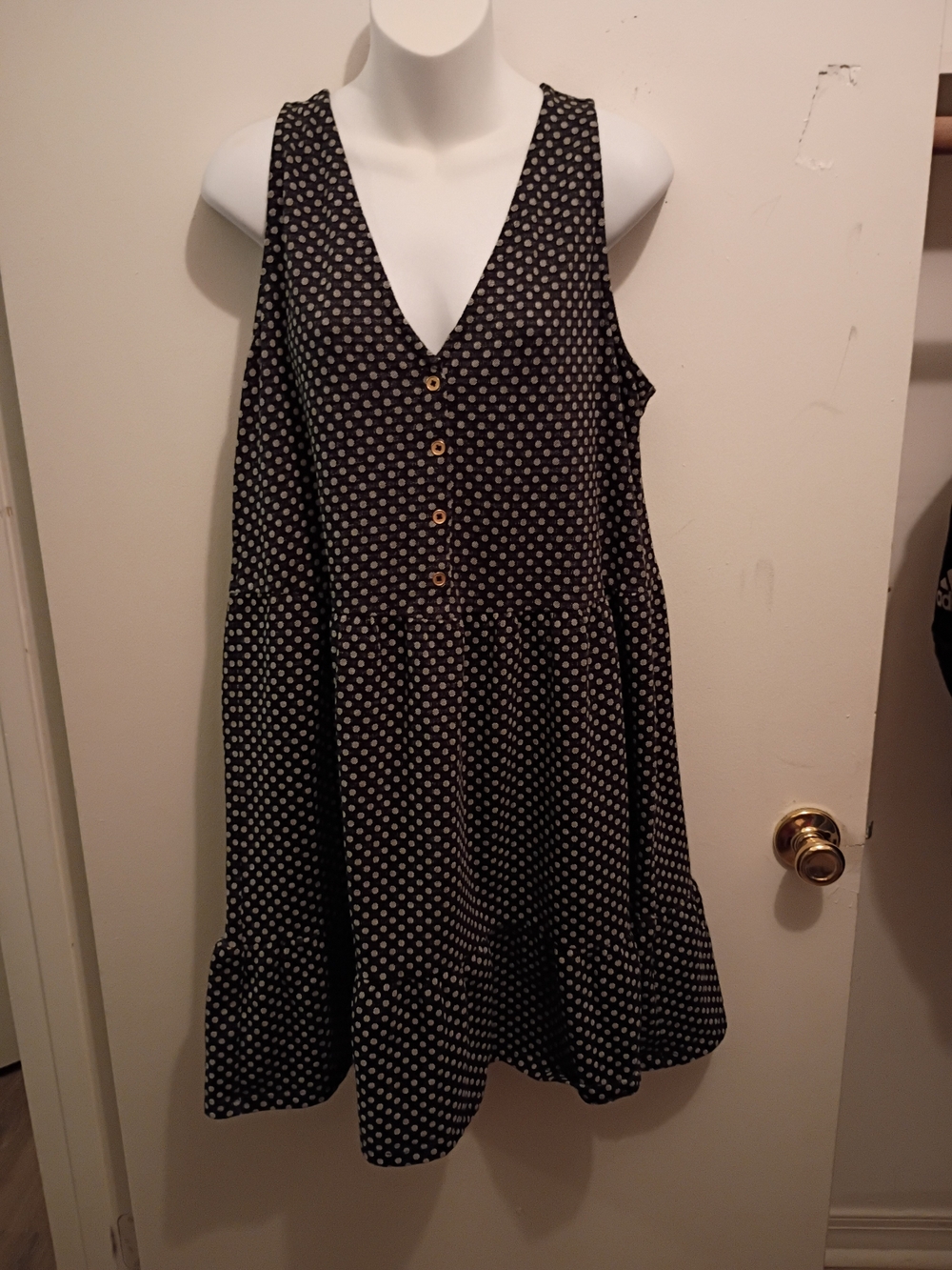 LOFT Black Polka Dot V-Neck Button Sundress